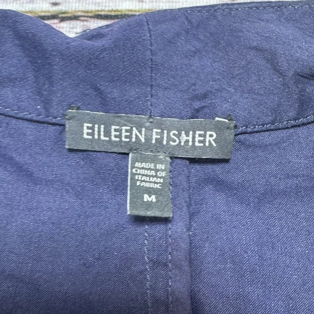 EILEEN FISHER Jacket Blazer Linen Viscose Blend Stretch Zip Up Navy Blue M